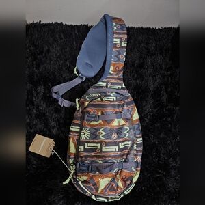 Patterned Sling Crossbody Bag in Green and Brown